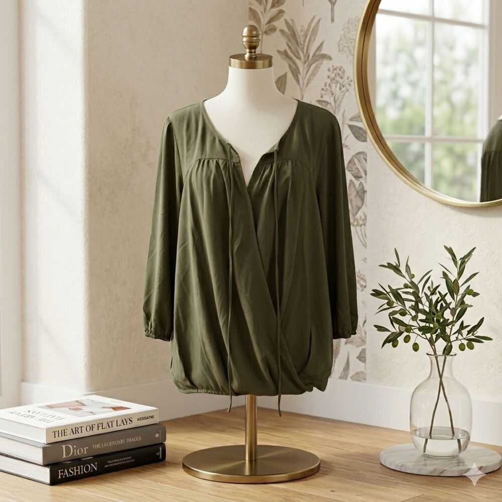 Staccato Olive Green Wrap Style Blouse Size Medium - New with Tags